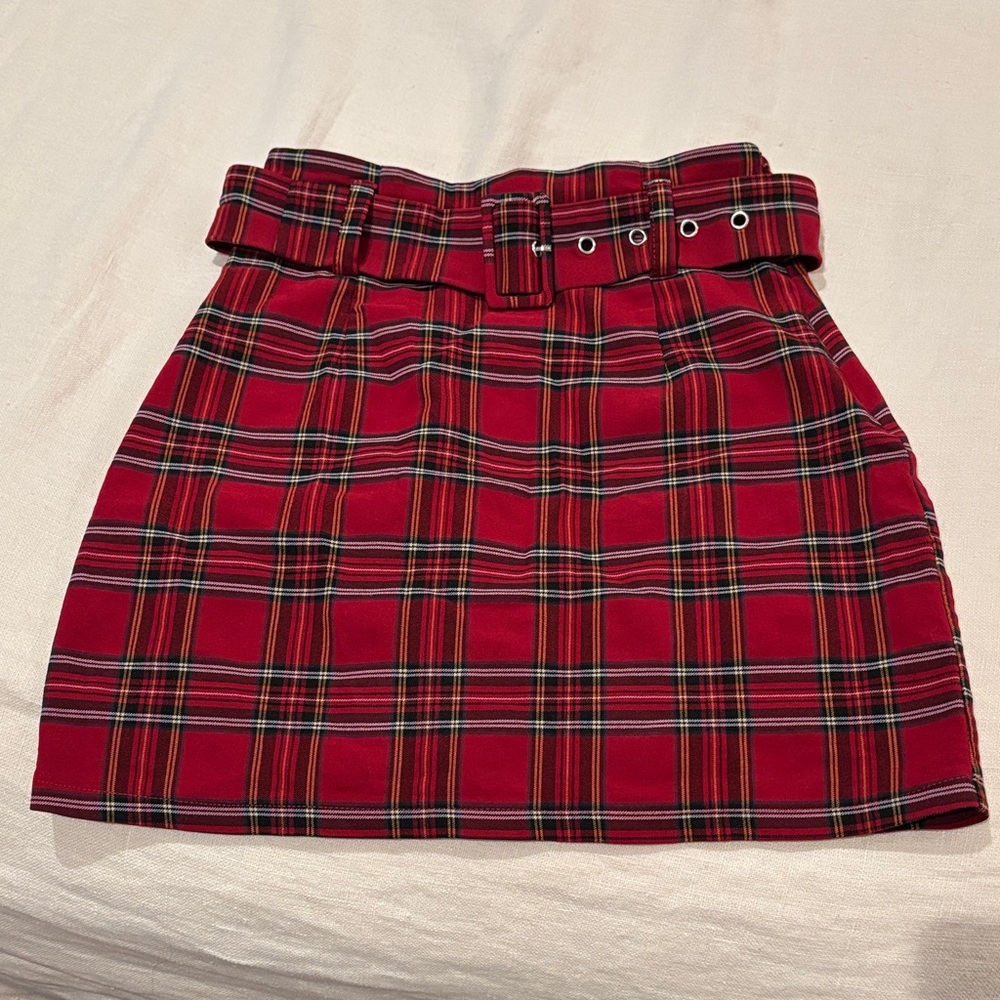 Forever 21 Vibrant Red Tartan Skater Skirt